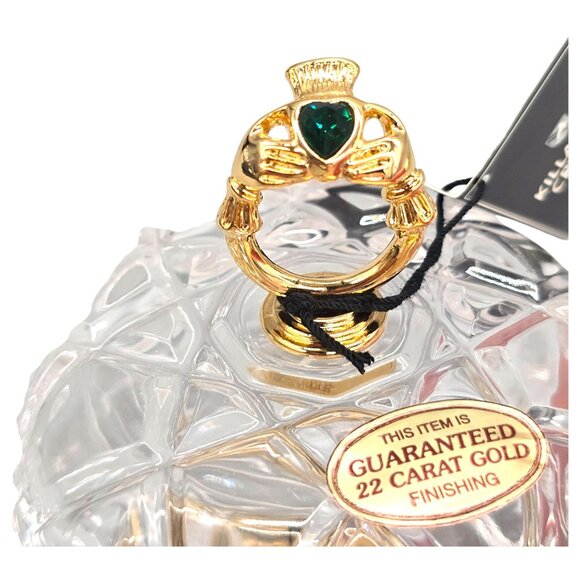 Killarney Crystal Ireland 22K Gold Trinket Dish w/ Emerald Heart Claddagh Accent - Picture 12 of 16